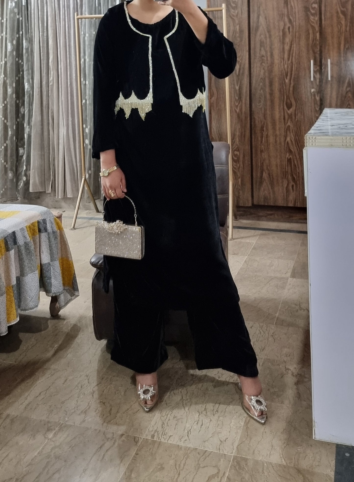 Valvet Rhine stones jacket dress