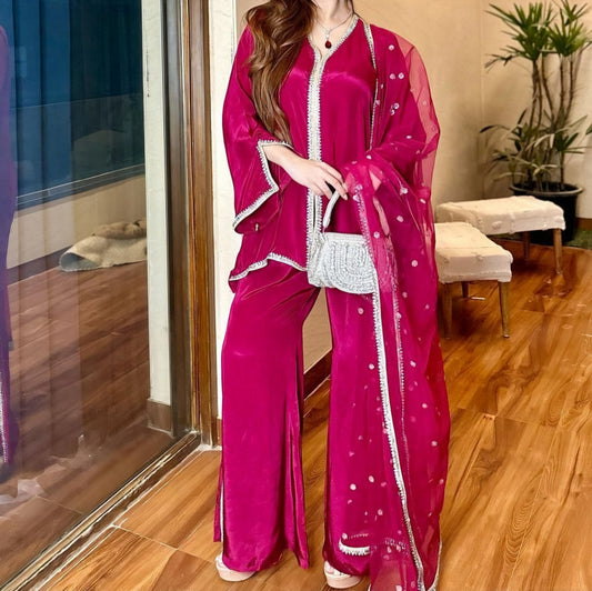 fuchsia velvet coord