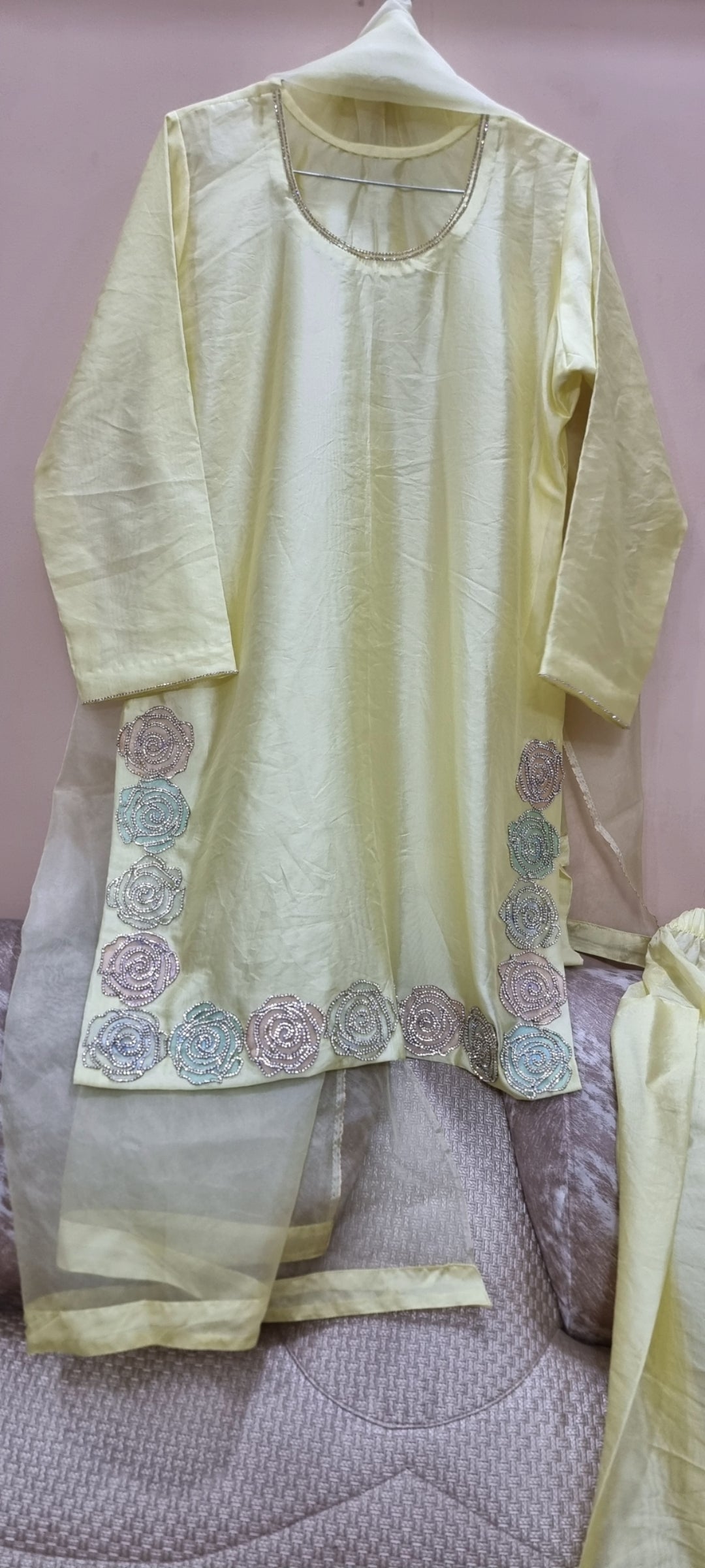 Butter yellow floral farshi set