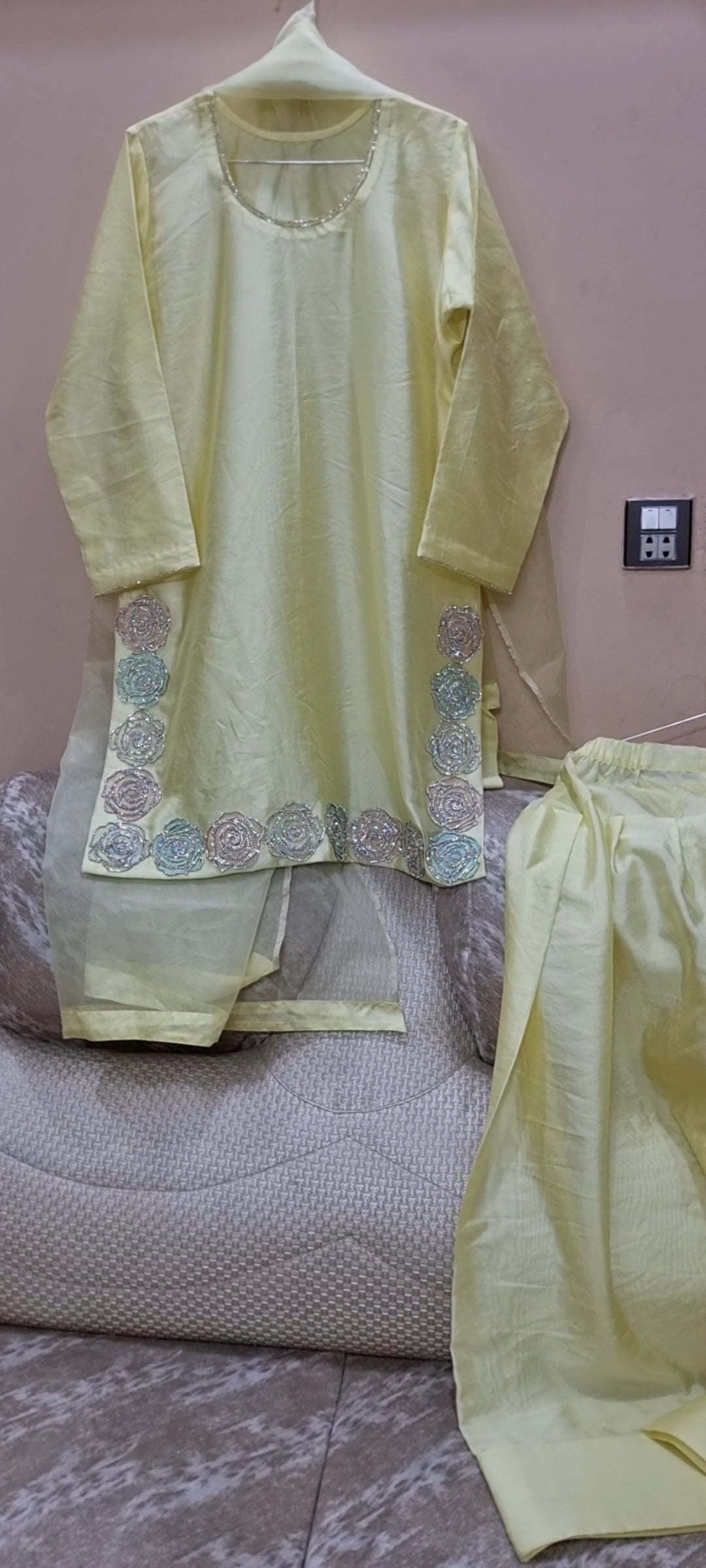 Butter yellow floral farshi set