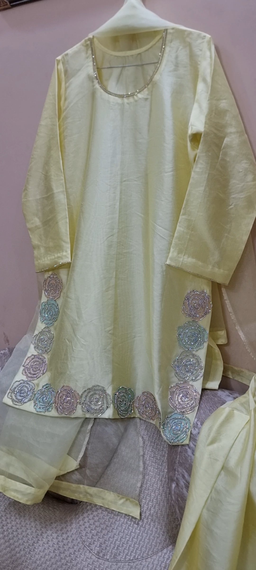 Butter yellow floral farshi set